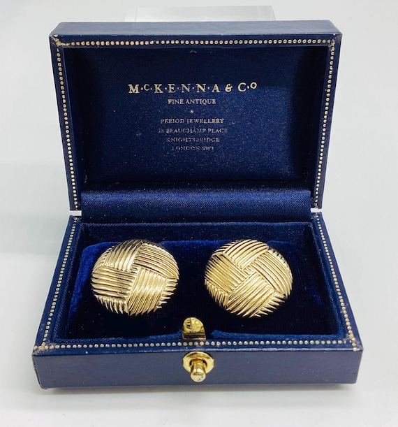 Vintage Grosse Germany Gold Plated Clip Earrings – Textured Woven Button Design – 1980s Designer Jewellery