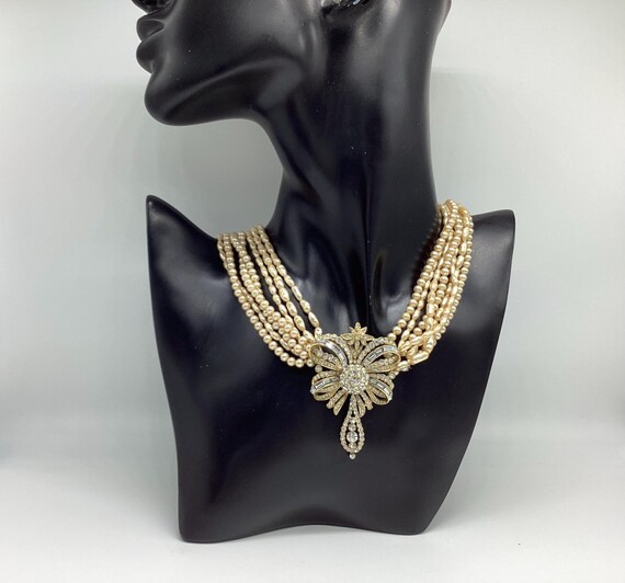 Fabulous Attwood & Sawyer Necklace Crystal Set Pendant Lavalier  6 Strand Pearl 22ct Gold Plated Wedding June Birthday 3rd Anniversary Boxed