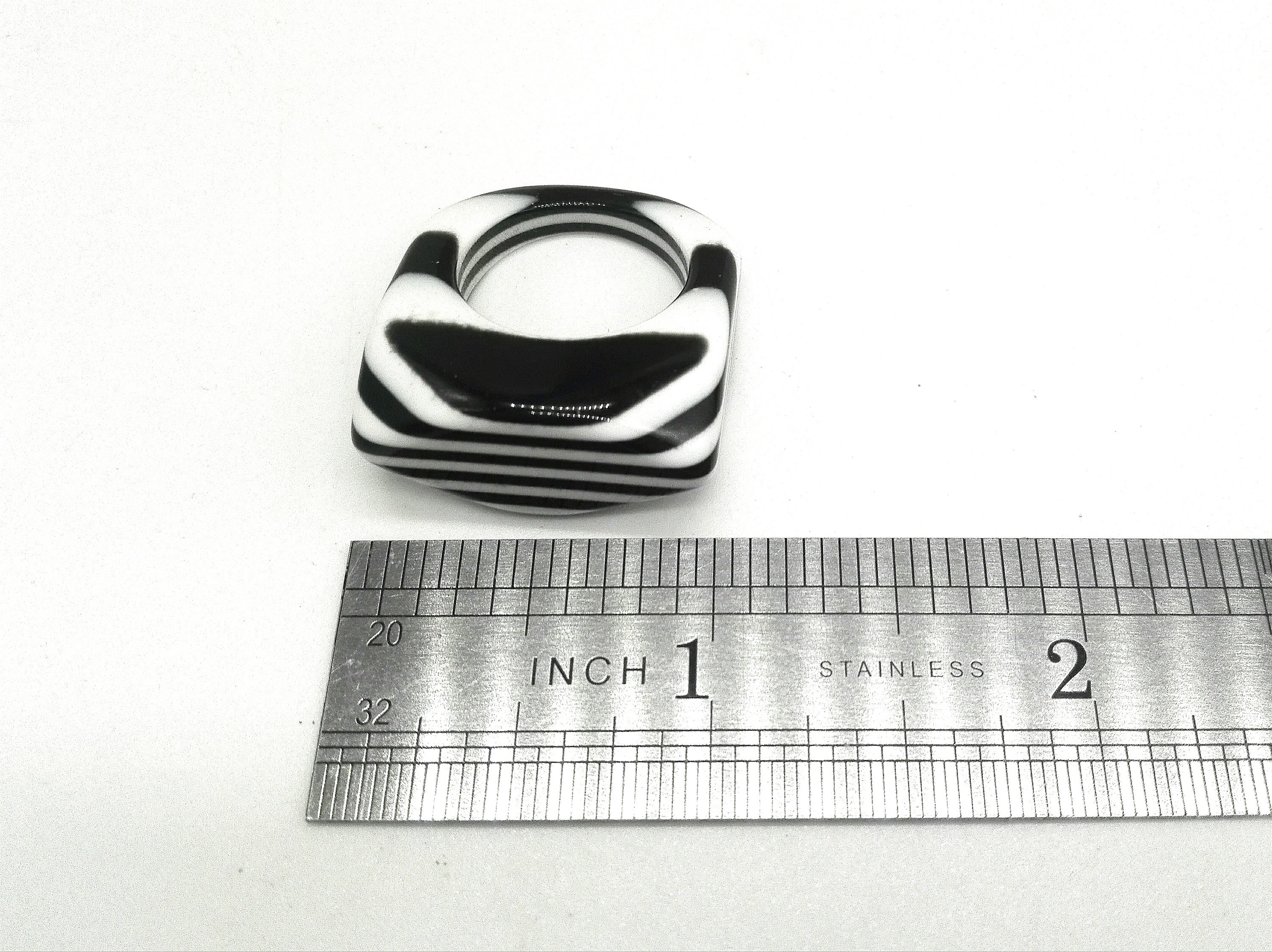 1960's Op Art Black and White Faceted Plastic Striped Ring Mary Quant ...