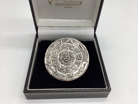 Aztec Mexican Sterling Silver Calendar Brooch/Pendant Signed Vintage