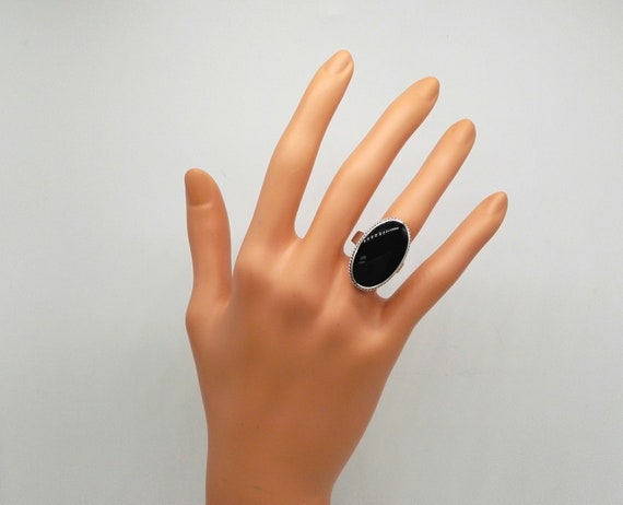 Onyx and Solid Silver Ring, Twisted Rope Frame - … - image 2