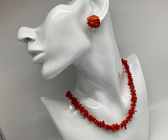 Lipstick Red Mediterranean Coral Earrings and Necklace Set 1950s Vintage Retro Jewellery