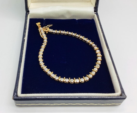 Gold Plated Crystal Tennis Bracelet: 1990s Glamour Six Illusion Set Crystals