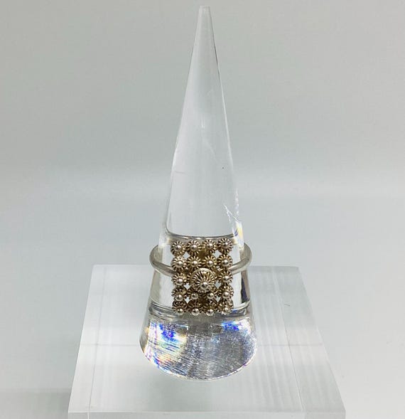 Victorian Ring Granular Silver Rectangular Antiqu… - image 5