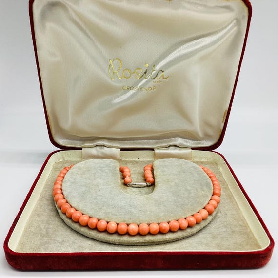 Light Salmon Pink Coral Bead Necklace Choker Quality Vintage C1930 Gemstone