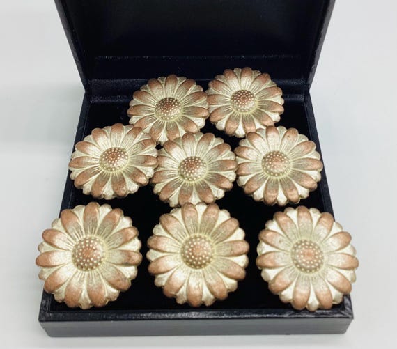 Vintage Daisy Buttons Set of Eight Silver Gold Tone Shank Fixings
