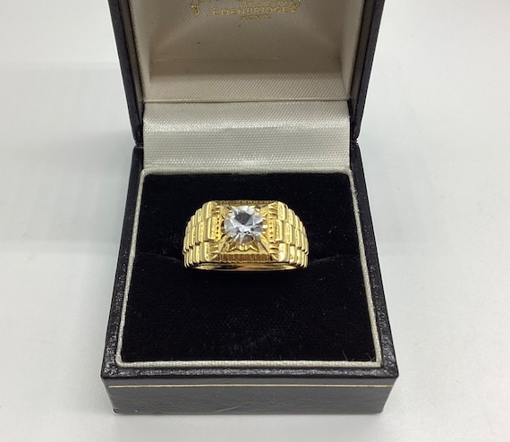 18ct Rolled Gold Ring Solitaire Stone Modernist Setting Size R1/2 C 1970