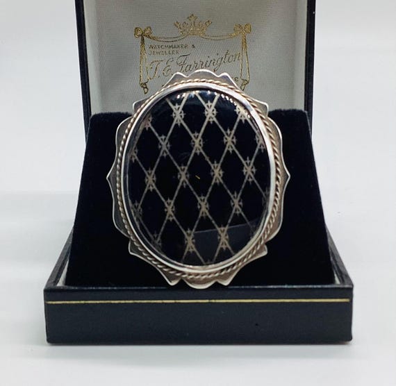 A Large Black Enamel On Copper and Hallmarked Silver Brooch 1917 Black and Coffee Crossings