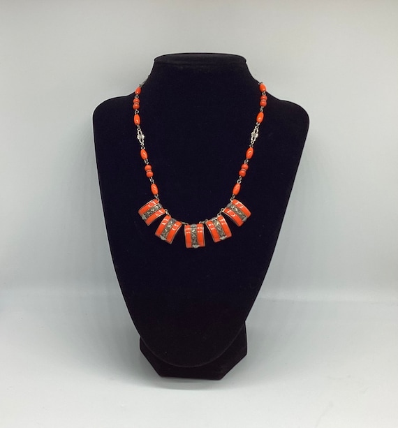 Rare Art Deco True Vintage Czech Glass Necklace Rare Geometric Choker Bib