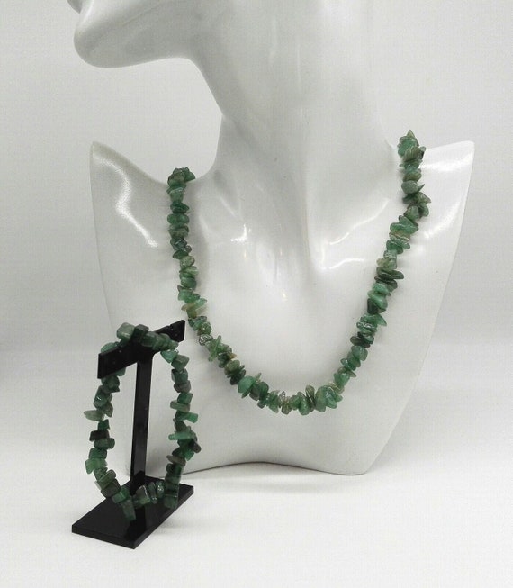 Aventurine Crystal Vintage Gemstone Necklace and Matching Bracelet Set Healing