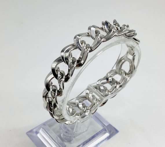 Vintage Monet Silver Tone Bracelet Chunky Chain Link Double Curb