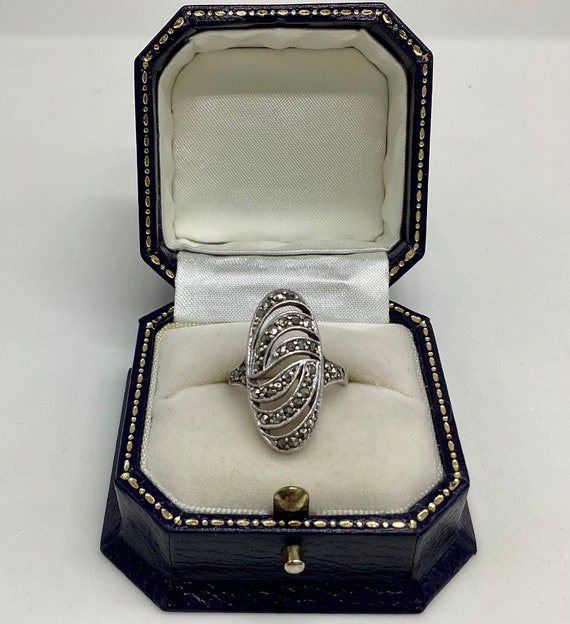 Art Deco Marcasite Ring Large Fabulous Solid Silve