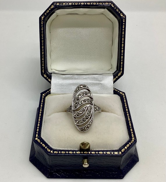 Art Deco Marcasite Ring Large Fabulous Solid Silver UK Size K Size US 5 1/8