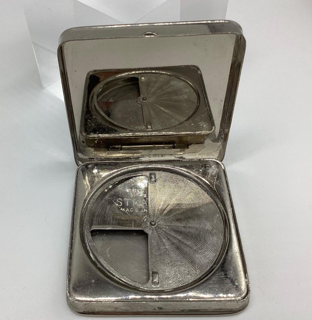 Stratnoid Square Vintage Powder Compact Art Deco Machine Turned White ...