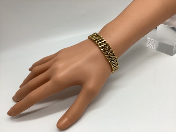 Gold Plated Vintage Bracelet Double Row Flat Curb Unisex