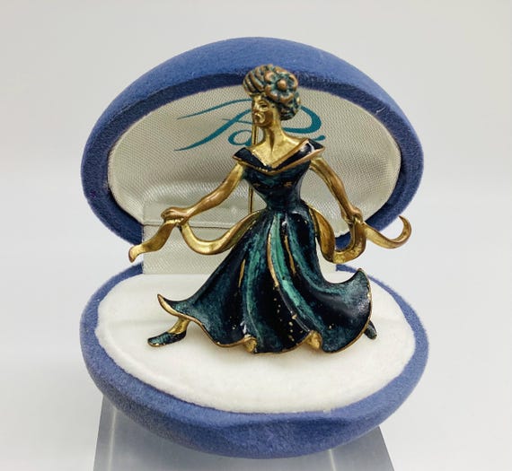 Dancing Lady Vintage 1950's Brooch Blue Enamel Strictly Come Dancing Fan