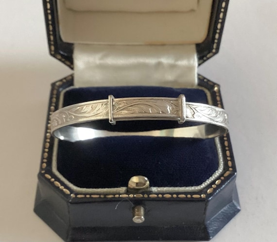 Baby Bangle 6-12 Month Solid 925 Silver Fern Vintage Baby Shower Christening
