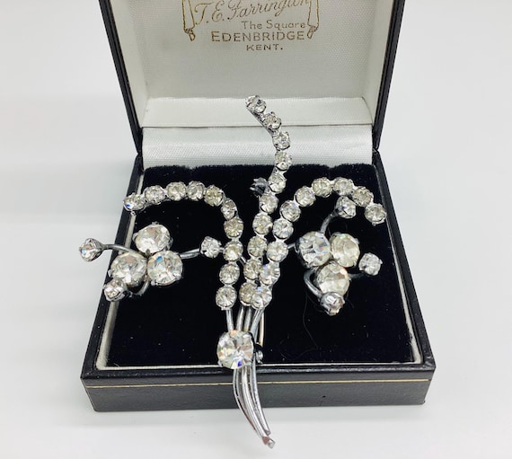 Rhinestone Flower Spray Brooch Vintage 1930