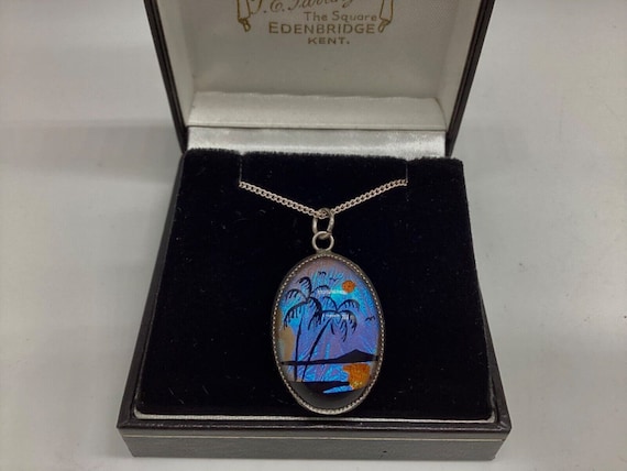 Butterfly Wing Pendant and Chain925 Solid Silver Vintage 1950's Retro Jewellery