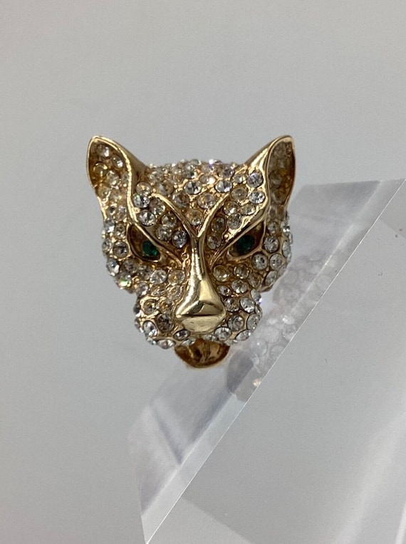 Bijou Cascio Leopard Head Vintage Brooch Crystal … - image 3