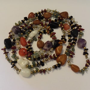 Natural Polished Gemstone Flapper Length Necklace 48 inches 1970's 78 grms image 2