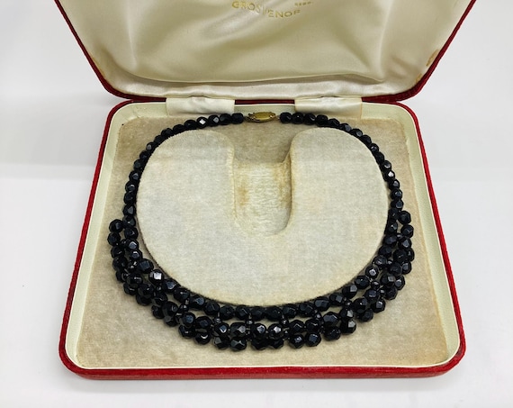 Victorian French Jet Choker Necklace c.1900 | Mourning Collar | Decorative Box Clasp Marked England