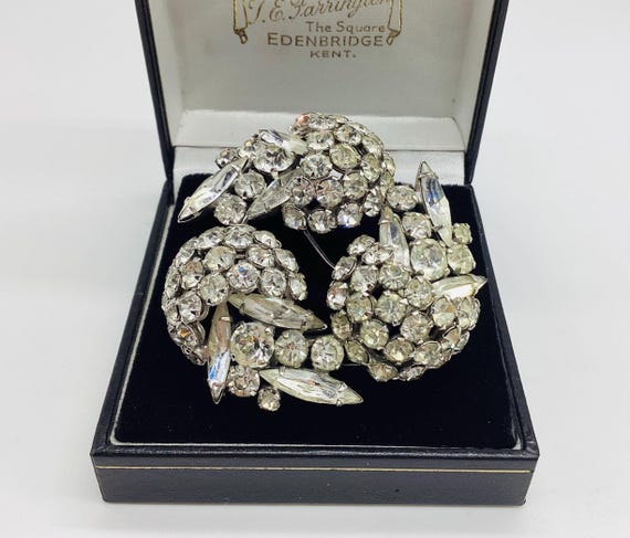 Fabulous Sherman Original Brooch C1950 Crystal Rhinestone Three Dome Large Designer Pin Signed