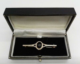 Art Deco Onyx Brooch: Sterling Silver Bar Pin, Vintage Style