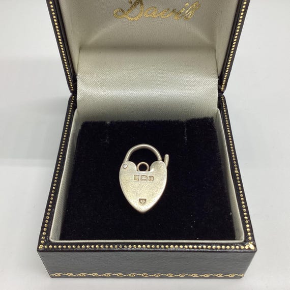 Dainty Hallmarked Heart Padlock Charm Pendant Clasp Sterling Silver Hinged Clasp Birmingham 1980