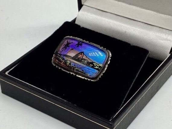 Butterfly Wing Brooch Solid 900 Silver Beach Scen… - image 2