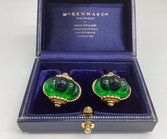 Rare Swarovski Earrings Shell Earring Emerald Green Glass Crystals