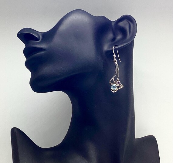 Vintage Kit Heath 1996 Sky Blue Topaz and Amethyst Art Nouveau Revival Signed Sterling Silver Flowing Style Wedding Bridal