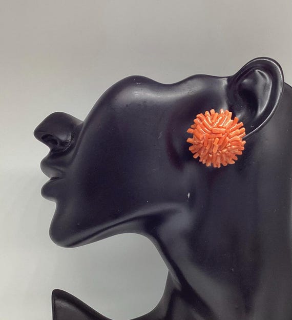 Vintage Flame Red Coral Clip On Earrings: 1950s Branch Coral