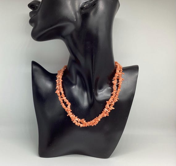 Vintage 1950s Angel Skin Coral Polished Chip Necklace Pretty Pink Long Length 29 Inches Wedding