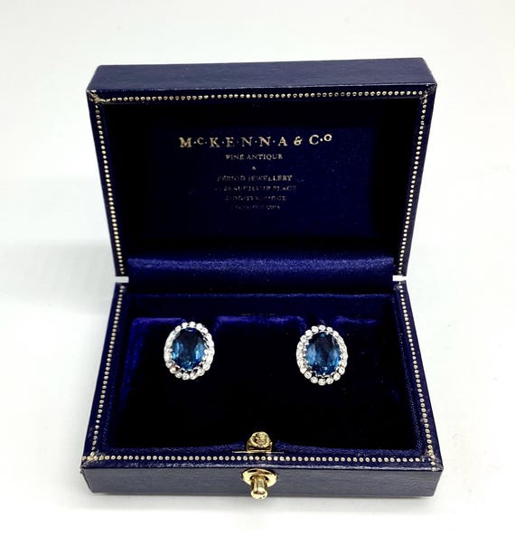 Attwood and Sawyer Clip On Earrings Swarovski Sapphire Blue Crystal