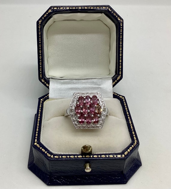 Amethyst Solid Silver Ring Ten Marquise Cut Gemstones Size T February Birthday