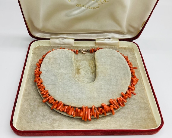 Victorian Natural Salmon Red Coral Necklace Polished Graduated Bead  Choker Girl/Petit  Antique 35th Anniversary December Birthday