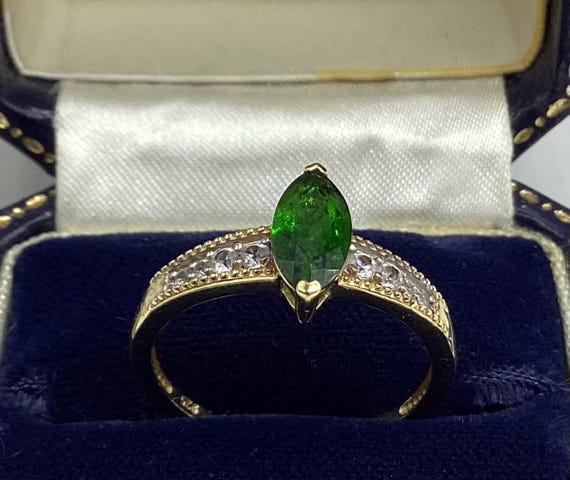 Vintage Emerald Engagement Ring: 14k Gold Sterling Silver Accents, Size 9 1/4