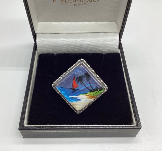 Thomas L Mott Butterfly Wing Morpho Sterling Silver Brooch Tropical Beach C1920
