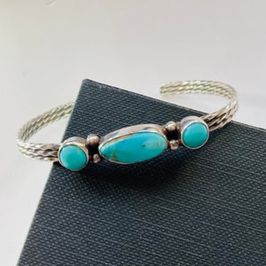 Vintage Navajo Sterling Silver and Turquoise Dainty Bangle