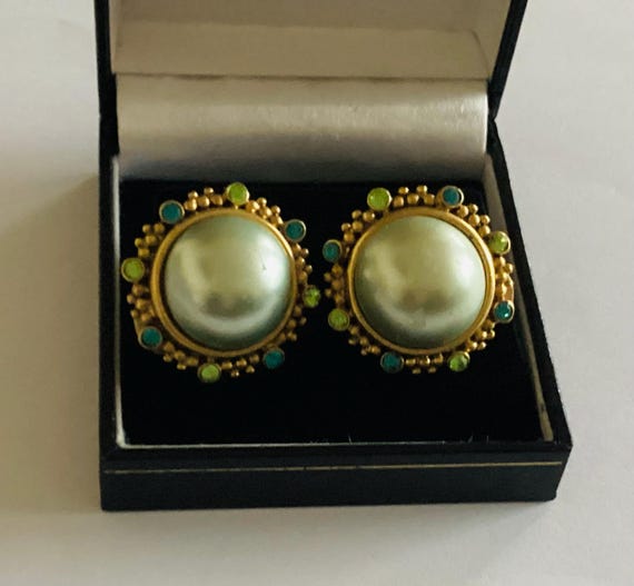 Vintage Signed Joan Rivers Earrings Pearl Clip On