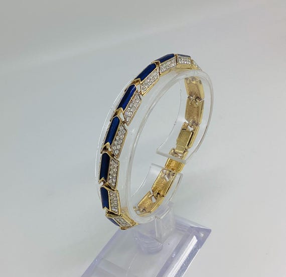 Vintage Attwood & Sawyer Snake Style Bracelet Blue Enamel 22ct Gold Plated Swarovski Crystal