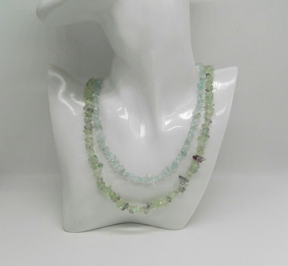 Two Crystal Gemstone Necklaces Sea Green Aventurine and Sky Blue Topaz Vintage