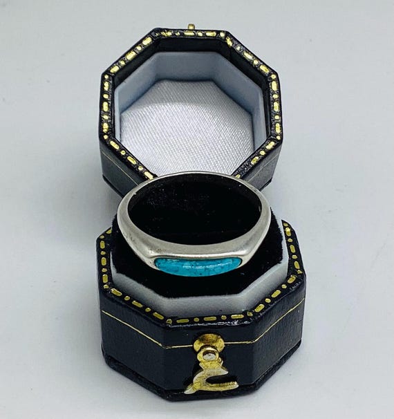 Native American Turquoise Solid Silver Ring Band … - image 7