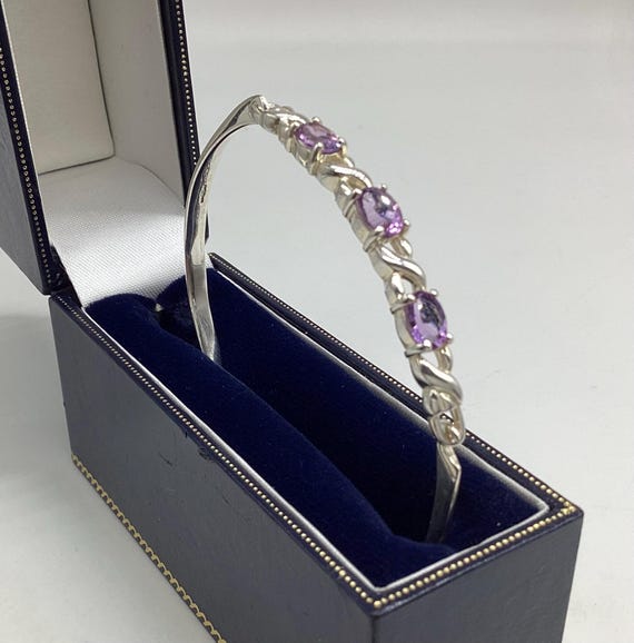 Amethyst Hook Clasp Bangle 925 Solid Silver Kisses Links  Wedding Bridal Bridesmaid