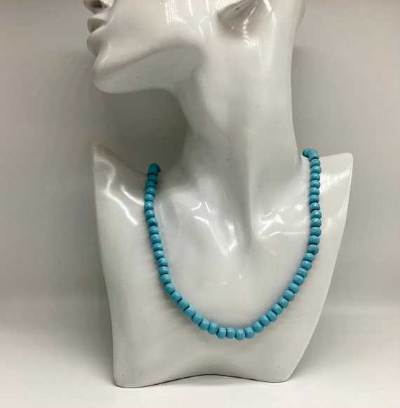 Turquoise Sky Blue Glass Vintage Bead Necklace Retro 1950s 21" July Birthday