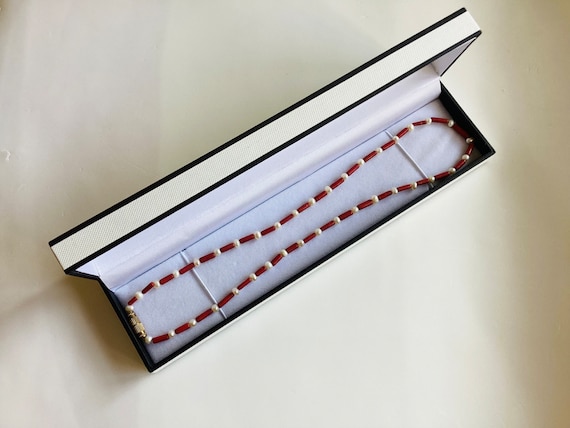 True Vintage Red Coral Seed Pearl Choker Necklace Presentation Box