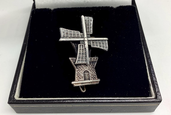 Antique Silver Windmill Brooch Moving Sails