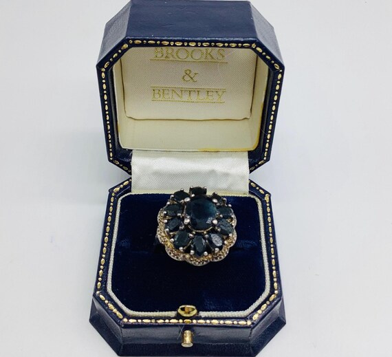 Midnight Blue Multistone Huge Cluster Ring Vintage 925 Solid Silver Size R September Birthstone