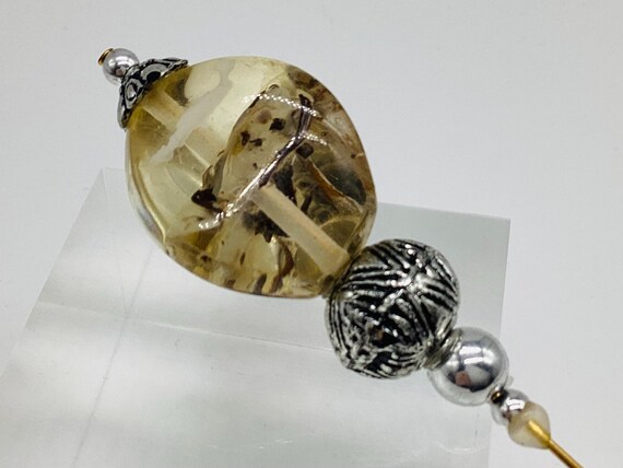 Large Vintage Hat Pin Perspex and Silver Tone Beads